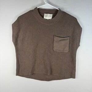 Sage + Stone Mocha Brown Ribbed Knit Sweater Vest with Pocket Womens Medium